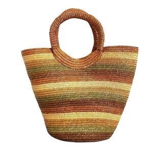 Straw‎ Ratan Woven Striped Tote Bag Boho Western Beach